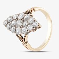 Pre-Owned Antique Yellow Gold Old Cut Diamond Marquise Shaped Cluster Ring 4148894