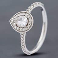 Pre-Owned Platinum Certificated 0.65ct Pear Cut White Sapphire & 0.38ct Brilliant Cut Diamond Halo Ring 4148948
