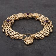 Pre-Owned 9ct Yellow Gold Amethyst 8 Inch Gate Bracelet 41531031