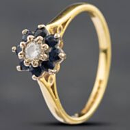 Pre-Owned Vintage 18ct Yellow Gold Diamond & 0.10ct Sapphire Cluster Ring 415800122