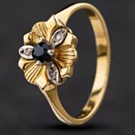 Pre-Owned Vintage Yellow Gold Diamond & Blue Spinel Cluster Ring 4158407