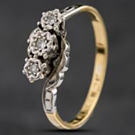 Pre-Owned Vintage Yellow Gold Diamond Crossover Three Stone Ring 4158539