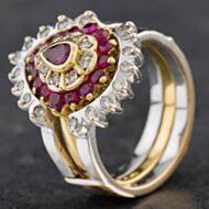 Pre-Owned 18ct Two Colour Gold Ruby & Diamond Two Piece Cluster Ring 4148796