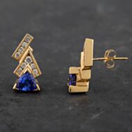 Pre-Owned 14ct Yellow Gold Tanzanite & Brilliant Diamond Abstract Stud Earrings 4165159