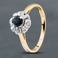 Pre-Owned Vintage 18ct Yellow Gold Sapphire & Single Cut Diamond Cluster Ring 41671371