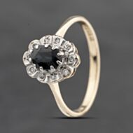 Pre-Owned 9ct Yellow Gold Sapphire & Diamond Oval Cluster Ring 41671497