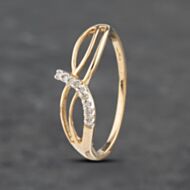 Pre-Owned 9ct Yellow Gold 0.03ct Brilliant Cut Diamond Open Fancy Half Wishbone Ring 41671531