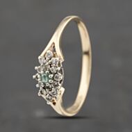 Pre-Owned 9ct Yellow Gold Emerald & 0.17ct Diamond Cluster Ring 41671590