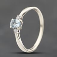 Pre-Owned 9ct White Gold 0.40ct Aquamarine & 0.05ct Brilliant Cut Diamond Three Stone Ring 41671601