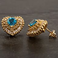 Pre-Owned 14ct Yellow Gold Diamond and Blue Topaz Heart Studs 4217026