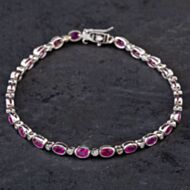 Pre-Owned 14ct White Gold 5.30ct Ruby & 0.23ct Brilliant Cut Diamond Line Rubover Set 7 Inch Bracelet 4307025