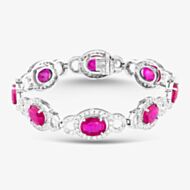 Pre-Owned 14ct White Gold Oval Cut Ruby & Brilliant Cut Diamond Halo 7.25 Inch Bracelet 43071009