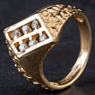 Pre-Owned 14ct Yellow Gold 0.20ct Brilliant Cut Diamond Six Stone Diagonal Design Signet Ring 4312021
