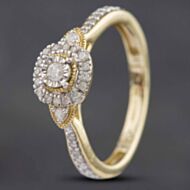 Pre-Owned 9ct Yellow Gold 0.17ct Brilliant Cut Diamond Cluster Ring 431202651