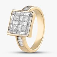 Pre-Owned 14ct Yellow Gold 1.28ct Diamond Square Cluster Ring 431203964