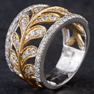 Pre-Owned 14ct Two Colour Gold 1.24ct Brilliant Cut Diamond Openwork Leaf Design Fancy Ring 4312042