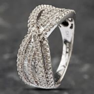 Pre-Owned 9ct White Gold 1.00ct Brilliant & Baguette Cut Diamond Crossover Ring 43121059