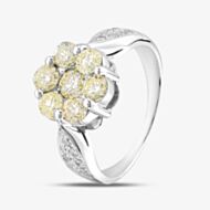 Pre-Owned 18ct White Gold 1.70ct Brilliant Cut Fancy Yellow Diamond Round Seven Stone Cluster Ring 43121192