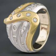Pre-Owned 18ct Two Colour Gold Brilliant Cut Diamond Swirl Matte Finish Dress Ring 431215623