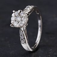 Pre-Owned 18ct White Gold 0.66ct Brilliant Cut Diamond With Diamond Set Shoulders Cluster Ring 4312207