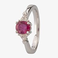 Pre-Owned 14ct White Gold Three Stone 0.90ct Ruby & 0.20ct Diamond Ring 4312247