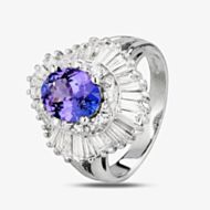 Pre-Owned 14ct White Gold Tanzanite and Diamond Ballerina Ring 4312351