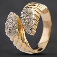 Pre-Owned 9ct Yellow Gold Brilliant Cut Diamond Double Cluster Cross Over Dress Ring 4312379