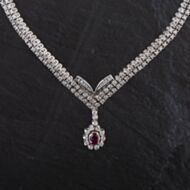 Pre-Owned 14ct White Gold 0.60ct Ruby & 5.33ct Brilliant Cut Diamond Two Row 17 Inch Necklace 4314050