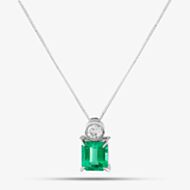Pre-Owned Platinum 1.71ct Emerald & 0.31ct Brilliant Cut Diamond Pendant & 18 Inch Box Chain 43141026