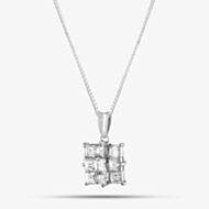 Pre-Owned Platinum 1.50ct Princess Cut Diamond Square Cluster Pendant & 16 Inch Box Chain 43141028