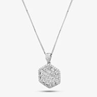 Pre-Owned 18ct White Gold 1.58ct Brilliant Cut Diamond Hexagon Stone Set Pendant & 18 Inch Box Chain 4314102
