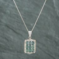Pre-Owned 18ct White Gold 2.00ct Green Sapphire & 0.40ct Baguette Cut Diamond Oblong Pendant & 18 Inch Box Chain 43141030