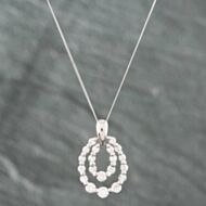 Pre-Owned Platinum 1.11ct Brilliant Cut Diamond Oval Two Row Pendant & 18 Inch Curb Chain 43141033