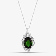 Pre-Owned Platinum 10.86ct Green Tourmaline & 0.17ct Brilliant Cut Diamond Large Oval Pendant & 18 Inch Curb Chain 43141049