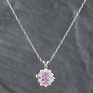 Pre-Owned Platinum 0.95ct Oval Cut Pink Topaz & 0.43ct Brilliant Cut Diamond Cluster Pendant & 16 Inch Trace Chain 43141067