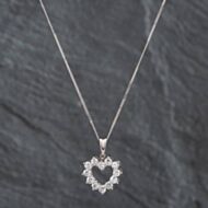 Pre-Owned Platinum 1.00ct Brilliant Cut Diamond Open Heart Pendant & 18 Inch Curb Chain 43141069