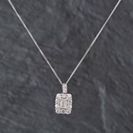 Pre-Owned Platinum 0.90ct Diamond Rectangular Cluster Pendant & 18 Inch Curb Chain 43141070