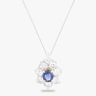 Pre-Owned 18ct Two Colour Gold 0.54ct Oval Cut Sapphire & 1.03ct Brilliant Cut Diamond Cluster Pendant & 18 Inch Curb Chain 43141072