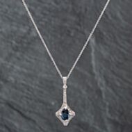 Pre-Owned 14ct White Gold Sapphire & Brilliant Cut Diamond Pendant & 16 Inch Trace Chain 43141090