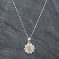 Pre-Owned Platinum Certificated 1.35ct Round Chrysoberyl Cats Eye & 0.60ct Brilliant Cut Diamond Cluster Pendant & 18 Inch Curb Chain 43141096