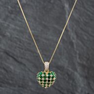 Pre-Owned 18ct Yellow Gold 2.40ct Emerald & 0.42ct Brilliant Cut Diamond Heart Pendant & 18 Inch Box Chain 43141099