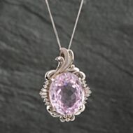 Pre-Owned Platinum Certificated 22.97ct Kunzite & 0.38ct Diamond Oval Pendant & 18 Inch Curb Chain 43141111