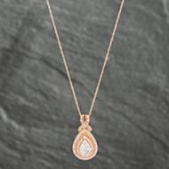 Pre-Owned 9ct Two Colour Gold 0.50ct Brilliant Cut Diamond Pear Shaped Tiered Cluster Pendant & 18 Inch Prince Of Wales Chain 43141164