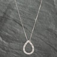 Pre-Owned 9ct White Gold 0.50ct Diamond Openwork Teardrop Pendant & 18 Inch Box Chain 43141166