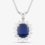 Pre-Owned Platinum 8.12ct Star Sapphire & 0.97ct Brilliant Cut Diamond Oval Pendant & 16 Inch Box Chain 43141182