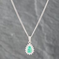 Pre-Owned Platinum 0.65ct Emerald & 0.22ct Brilliant Cut Diamond Tear Drop Pendant & 16 Inch Curb Chain 43141193