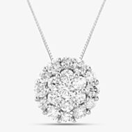 Pre-Owned 18ct White Gold 3.00ct Brilliant Cut Diamond Round Cluster Pendant & 16-18 Inch Box Chain 43141195