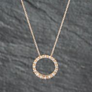 Pre-Owned 9ct Yellow Gold 0.25ct Diamond Open Circle Pendant & 18 Inch Prince Of Wales Chain 43141201
