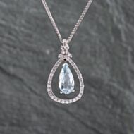 Pre-Owned 14ct White Gold 1.75ct Aquamarine & 0.35ct Brilliant Cut Diamond Tear Drop Pendant & 20 Inch Foxtail Chain 43141226