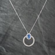 Pre-Owned 14ct White Gold Sapphire & 0.45ct Diamond Oval Swivel Cluster Pendant & 16-18 Inch Trace Chain 43141228